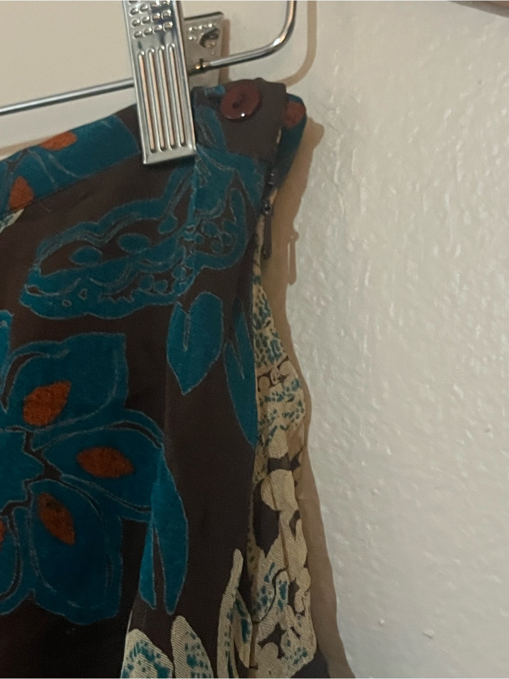 Splash Woman Floral Fringe Hem Skirt Size 16 Brown Teal Orange Boho Midi Pull On - Picture 6 of 8